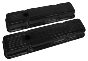 1958-86 Chevy Small Block 327 Short Steel Valve Covers - Edp Black W- 327 Logo 1