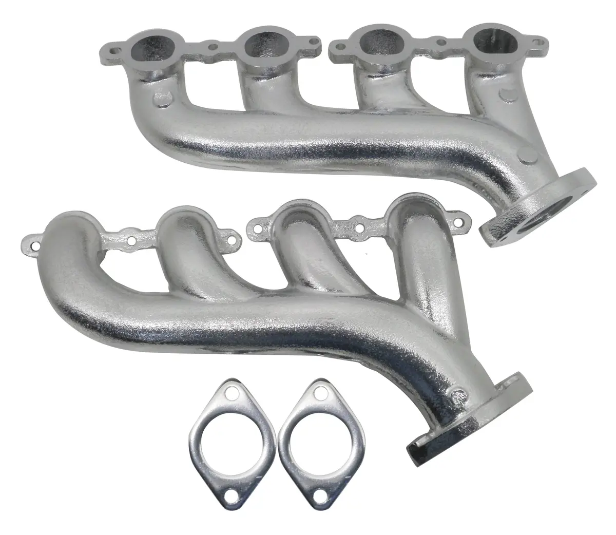 Cast Iron Exhaust Manifolds 02-12 Chevy Ls Based - Ceramic Silver 1