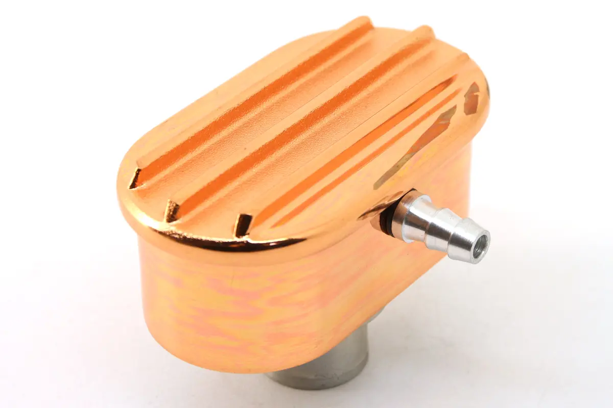 Chevy-Ford-Mopar Billet Aluminum Breather W- Tube - Finned - Copper 1