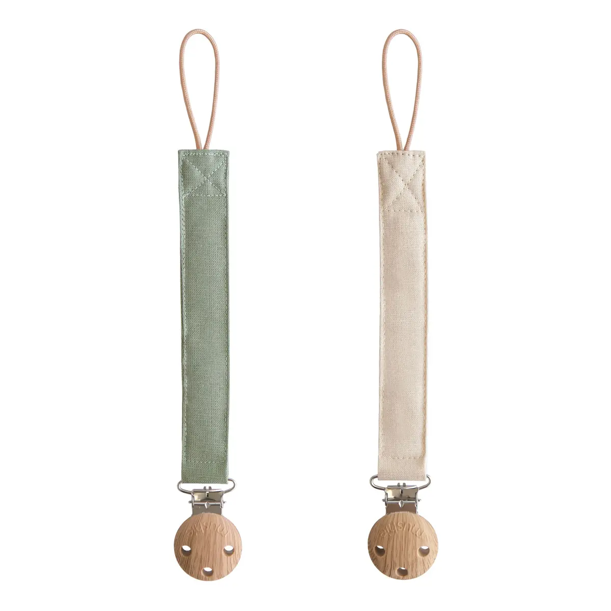 Mushie Linen Pacifier Clip 2-Pack 1