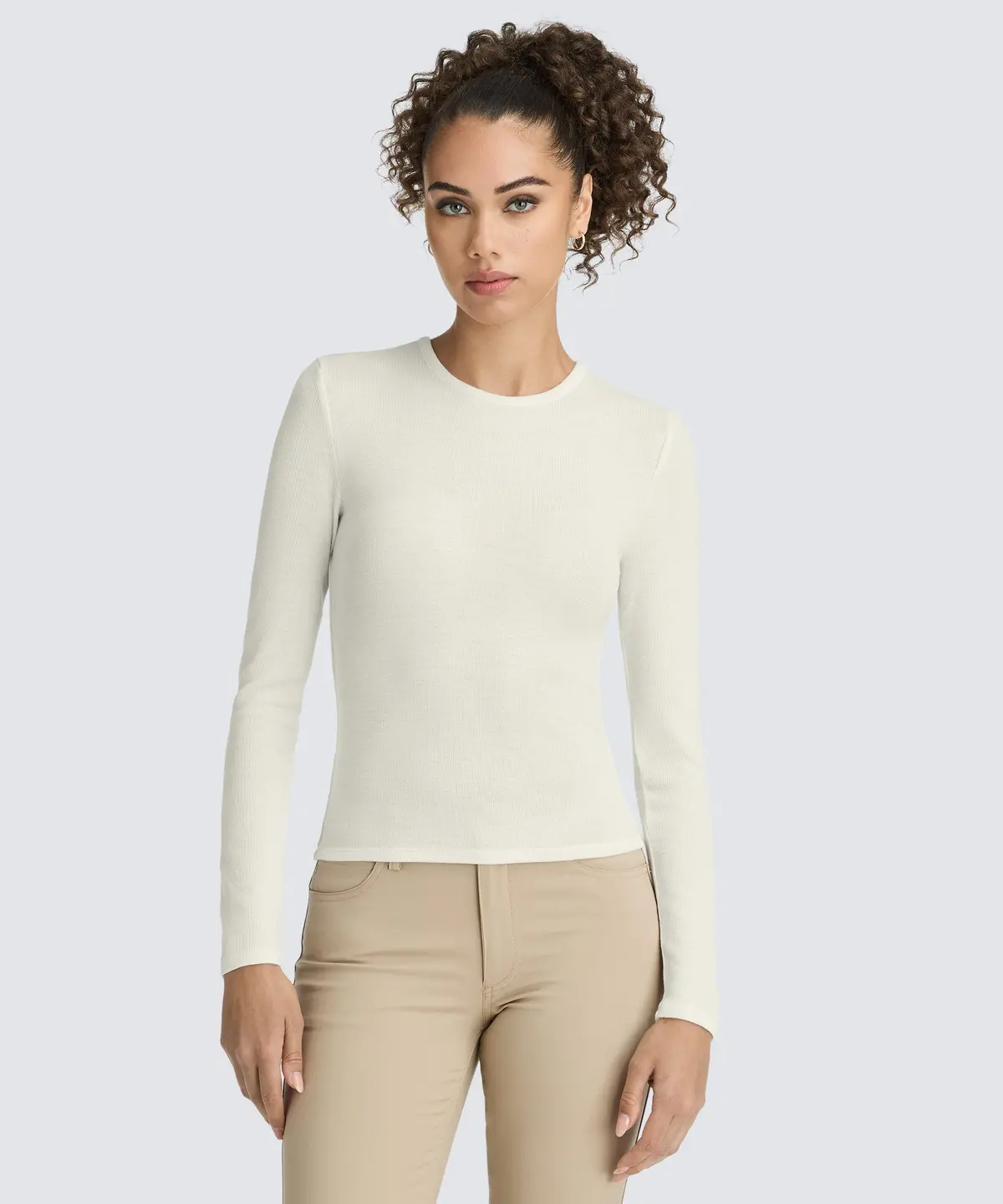 Women's Rib Fitted Long Sleeve Crew 21