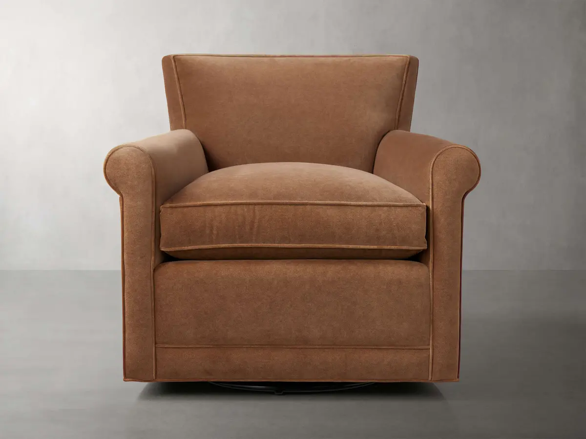 Rudy Rolled Arm Swivel Chair In Banks Cognac 1
