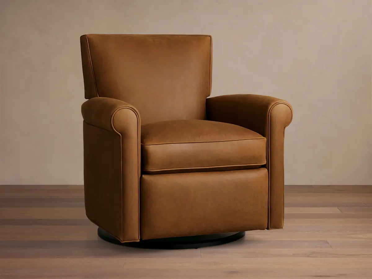 Rudy Leather Rolled Arm Swivel Recliner 1