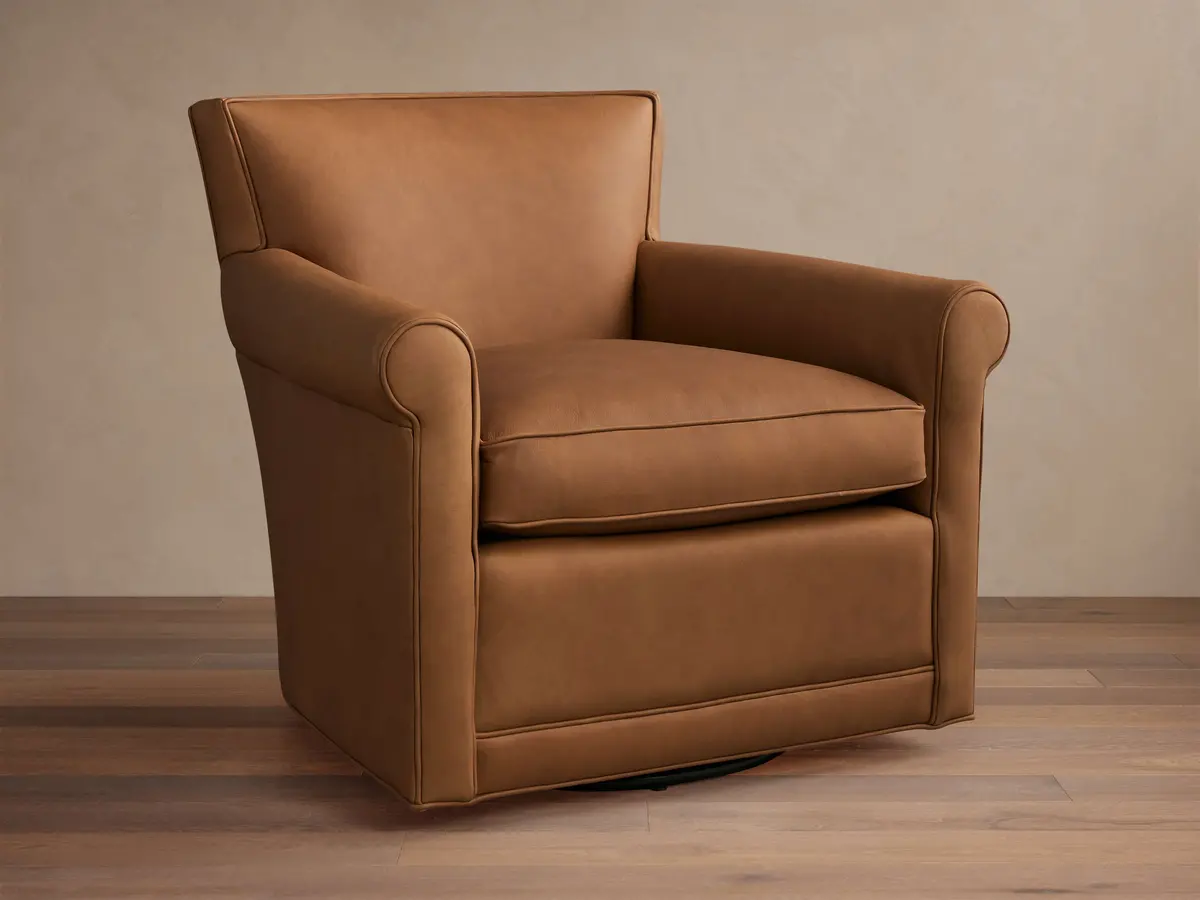 Rudy Leather Rolled Arm Swivel Chair 1