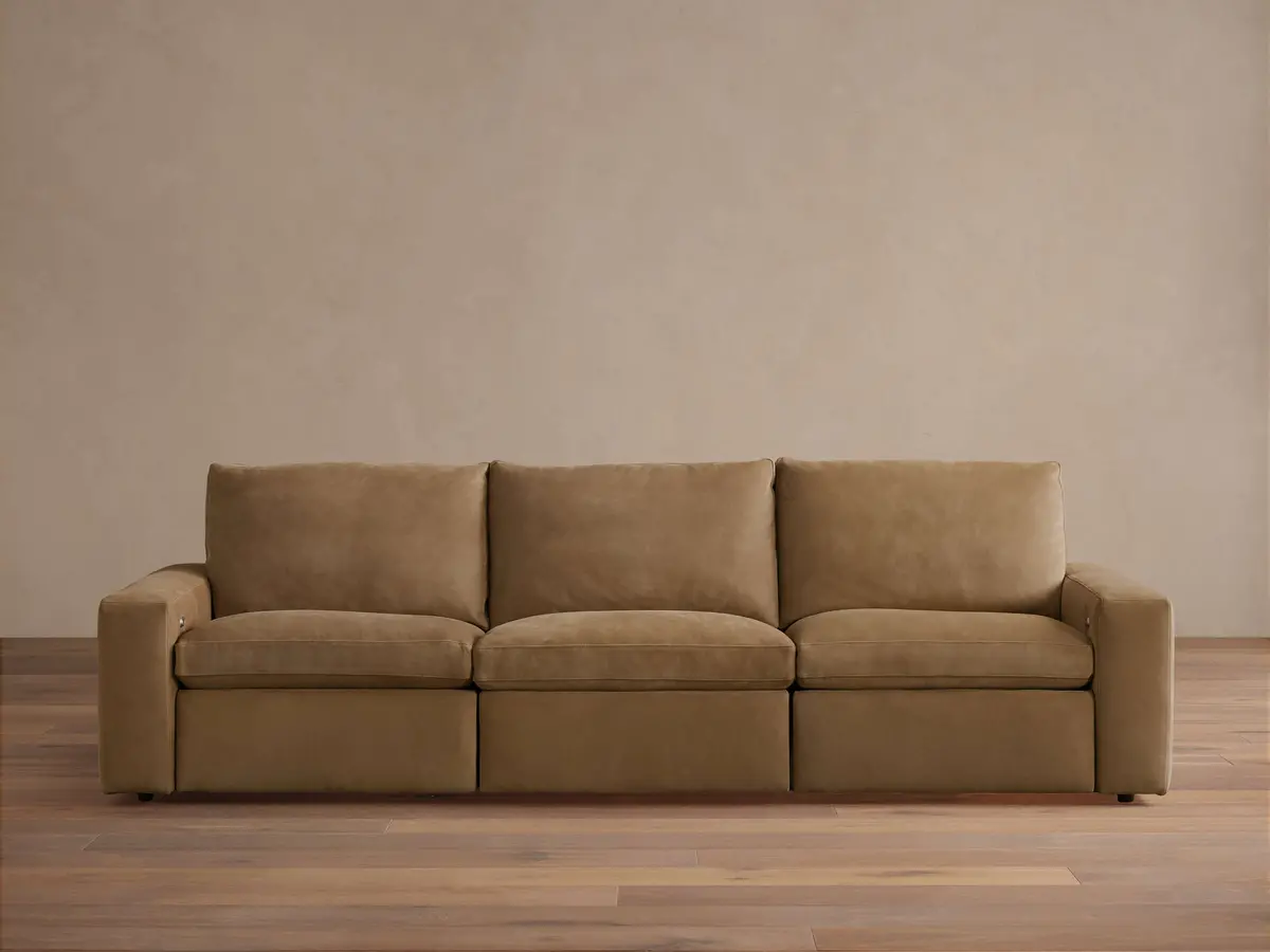 Kipton Wide Arm Nubuck Leather Three-Piece Motion Modular Sofa 1