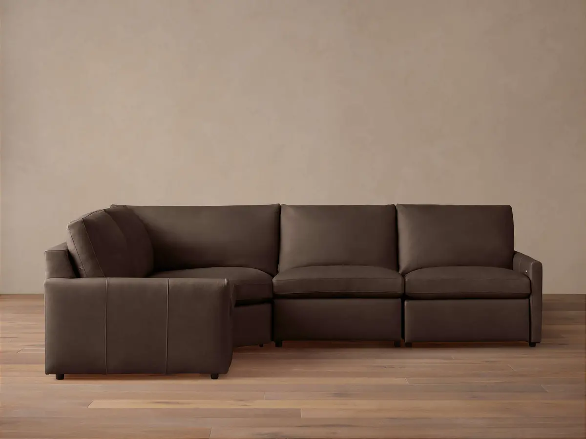 Kipton Slim Arm Leather Four-Piece Motion Sectional 1