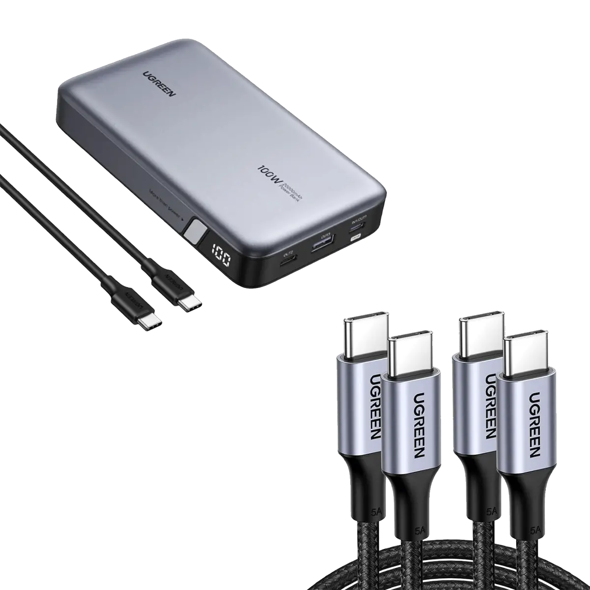 (Bundle) 100W 20000Mah Power Bank + 3.3Ft 100W Usb-C Cable 2 Pack 1