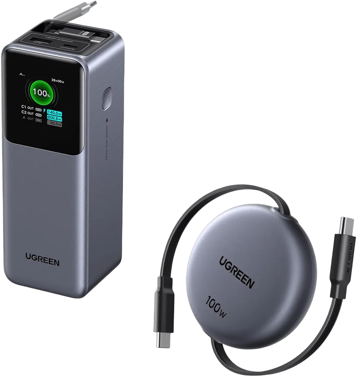 (Bundle) Ugreen Nexode 20000Mah 165W Power Bank + 100W Retractable Usb-C Cable 1