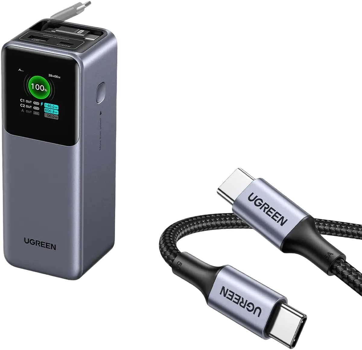 (Bundle) Ugreen Nexode 20000Mah 165W Power Bank + 2-Pack 100W Usb-C Cables 1