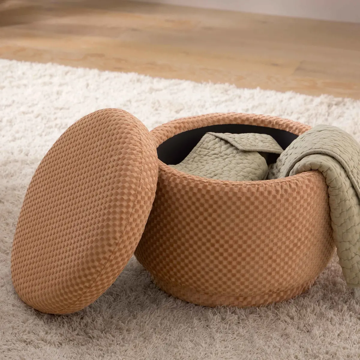 Enoki Storage Ottoman In Velvet Checker 1