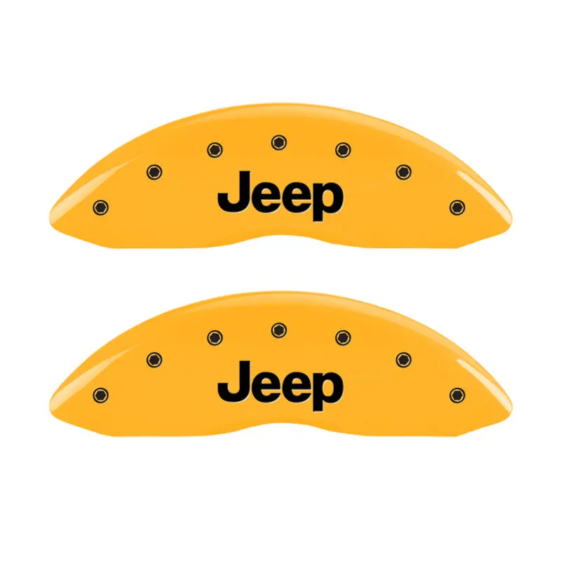 Mgp Engraved Caliper Covers — Front & Rear Jeep Logo, Yellow Finish With Black Chrome Accents 1