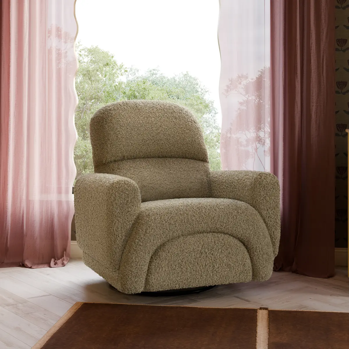 Rainbow Recliner And Swivel Glider In Teddy Loop 1