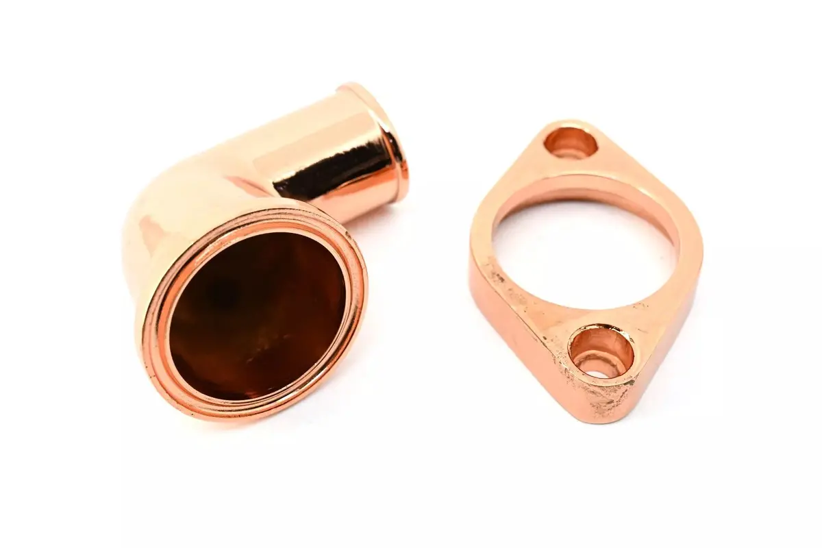 Aluminum Chevy 90 Degree Rotating Swivel Water Neck Thermostat Housing O-Ring - Copper 1