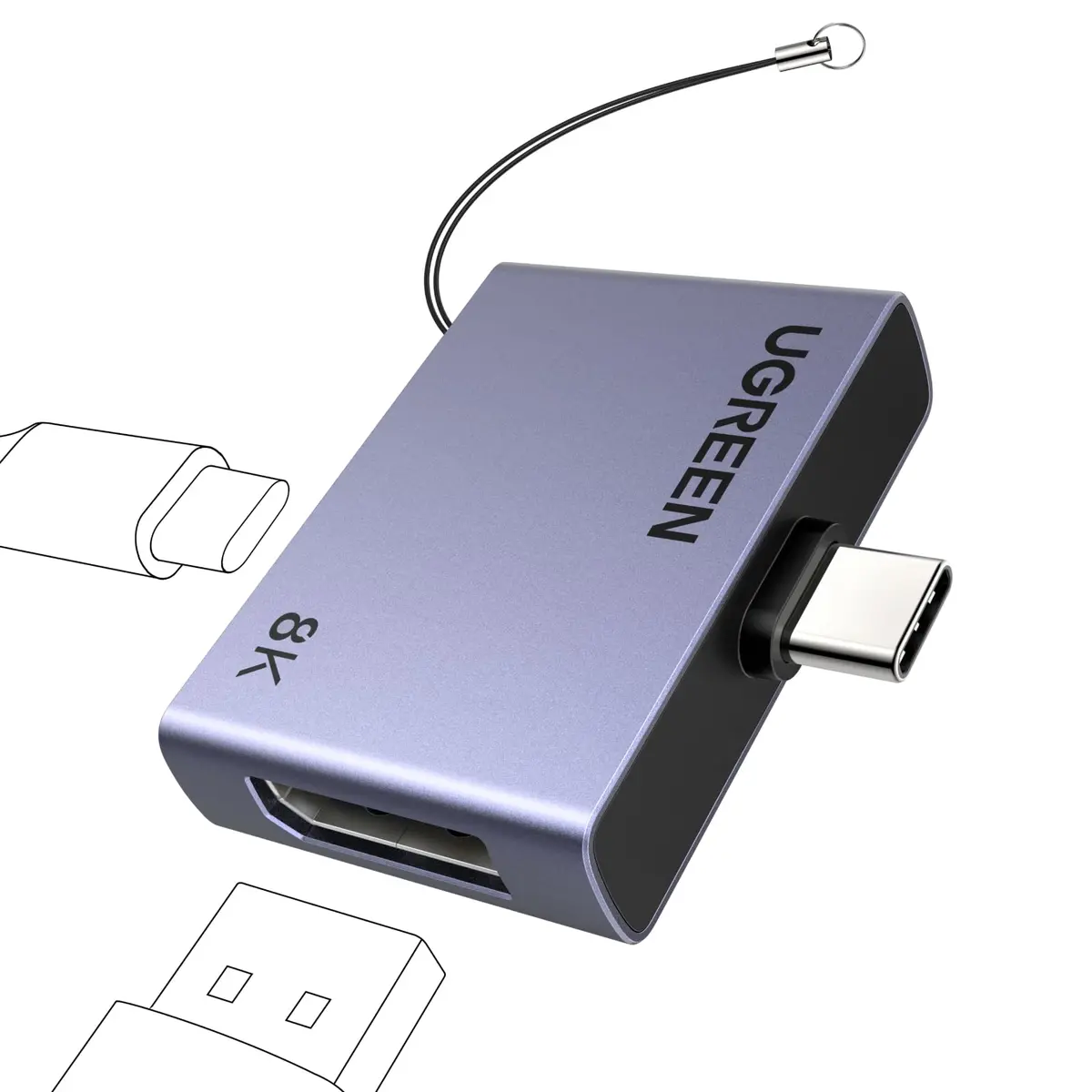 Ugreen 32.4Gbps Usb C To Displayport 1.4 Adapter With Pd 100W Fast Charging 8K@60Hz 4K@240Hz Thunderbolt 4/3 To Displayport Compatible With Iphone 17, Macbook Pro/Air/Mini, Ipad, Galaxy, Steam Deck 1