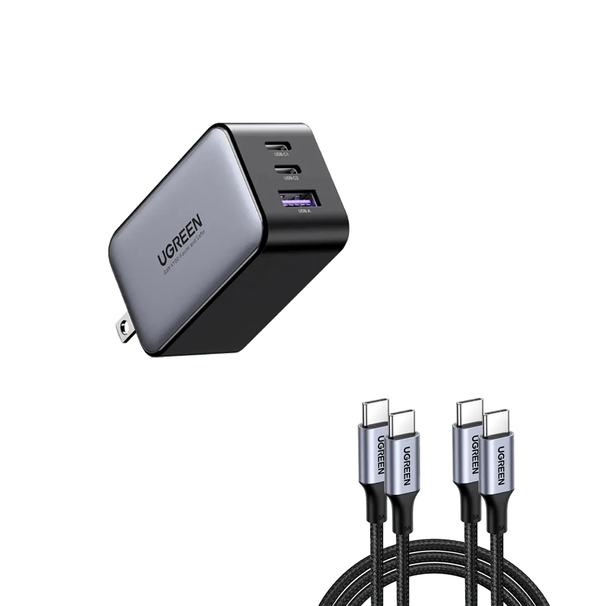 Ugreen Nexode 65W Usb C Gan Charger-3 Ports Wall Charger Bundle 1