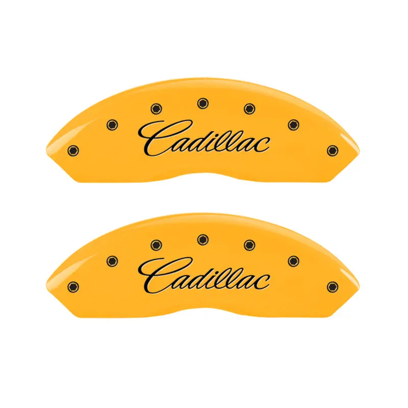 Mgp 4 Caliper Covers Engraved Front Cadillac Rear Sts Yellow Finish Black Char 2007 Cadillac Sts 1