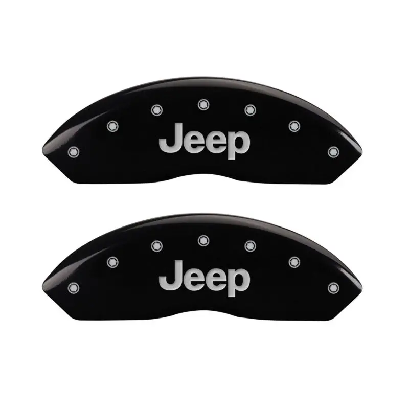 Mgp Engraved Caliper Covers For Jeep: Front & Rear With Grill Logo (Black Finish, Silver Chrome Accents) 1