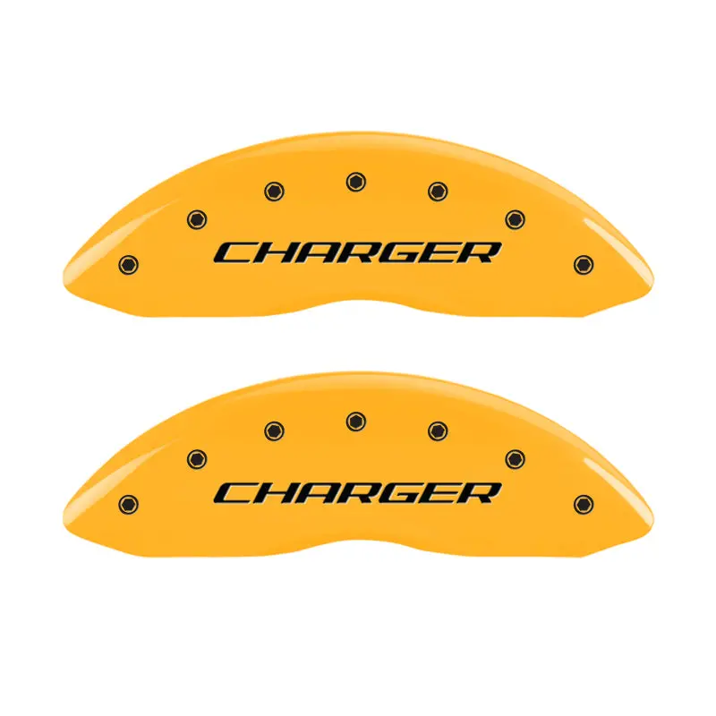Mgp 4 Caliper Covers Engraved Front & Rear Block/Charger Yellow Finish Black Char 2006 Dodge Charger 1