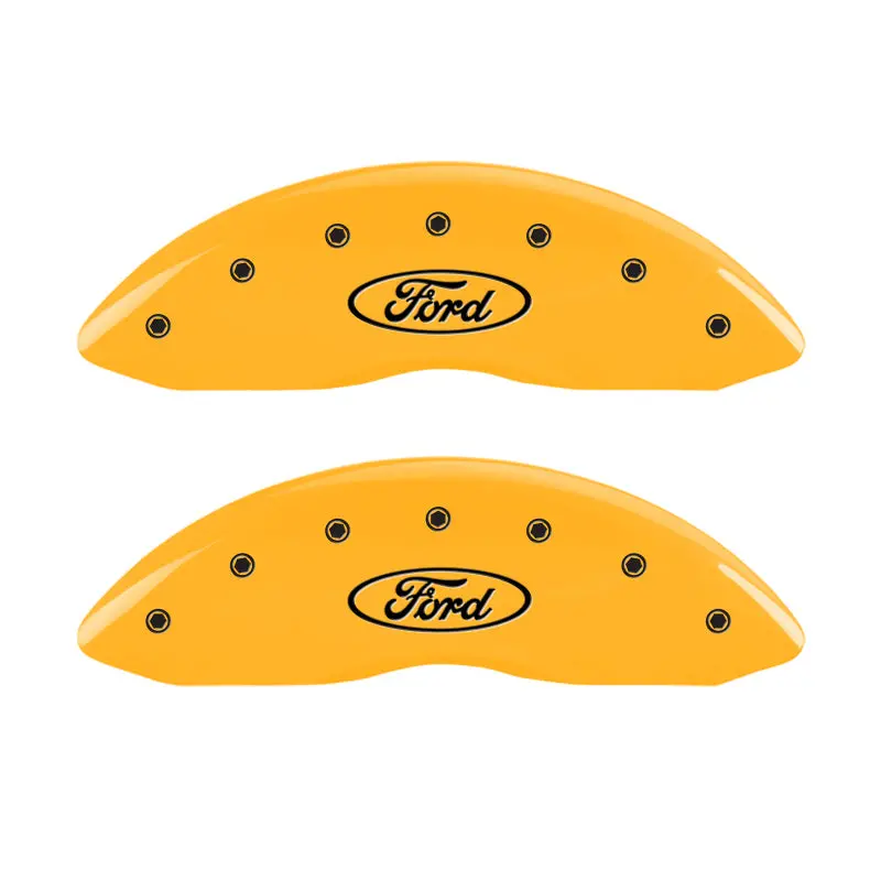 Mgp Engraved Front And Rear Caliper Covers – Oval Logo, Ford Yellow Finish On Black Chrome 1