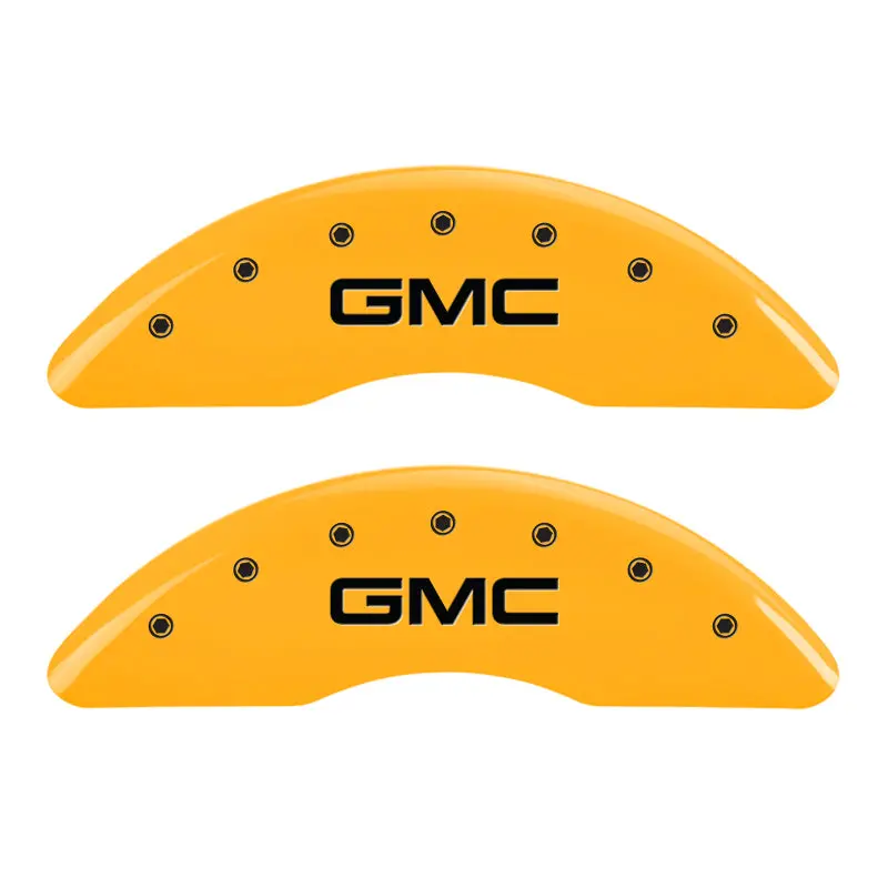 Mgp Engraved 4-Piston Caliper Covers – Front & Rear, Gmc Yellow Finish With Black Accent 1