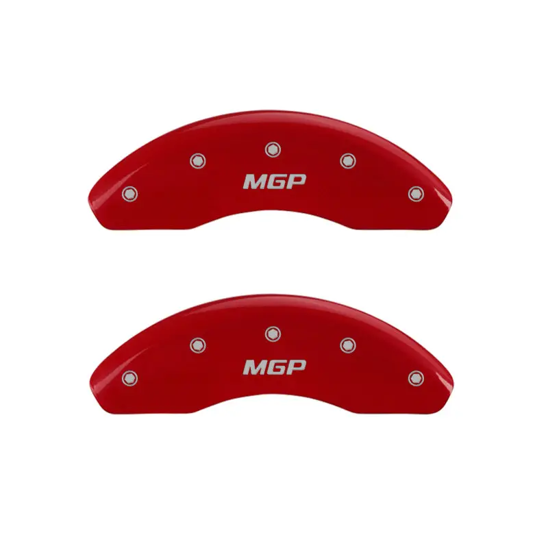 Mgp Engraved 4-Piston Caliper Covers – Front And Rear, Red Logo On Silver Base 1