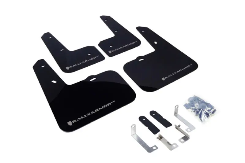 Rally Armor Ur-Series Black Mud Flaps With Silver Logo For 2012–2013 Hyundai Veloster 1