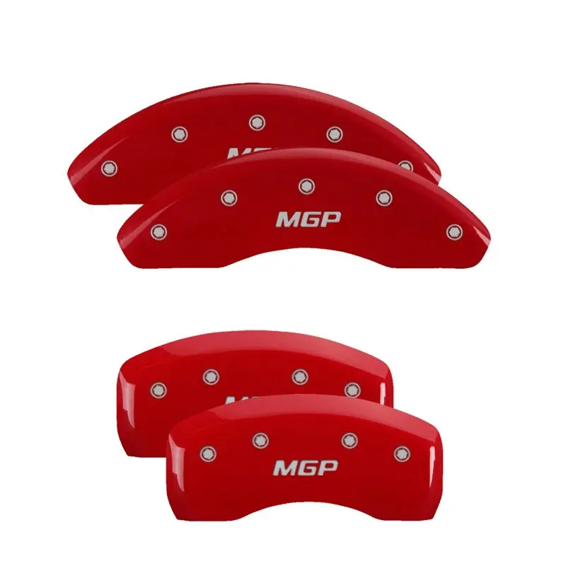 Mgp Engraved 4-Piston Caliper Covers – Front And Rear, Red Finish With Silver Chrome Accents 2