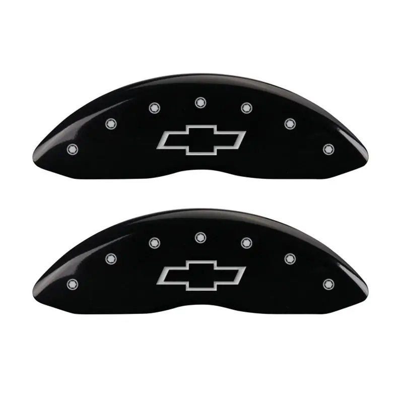 Mgp Bowtie-Emblazoned 4-Piston Caliper Covers – Front & Rear, Black Base With Silver Engraving 1
