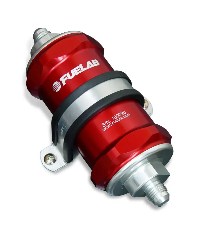 Fuelab 818 In-Line Fuel Filter Standard -10An In/-6An Out 6 Micron Fiberglass - Red 1