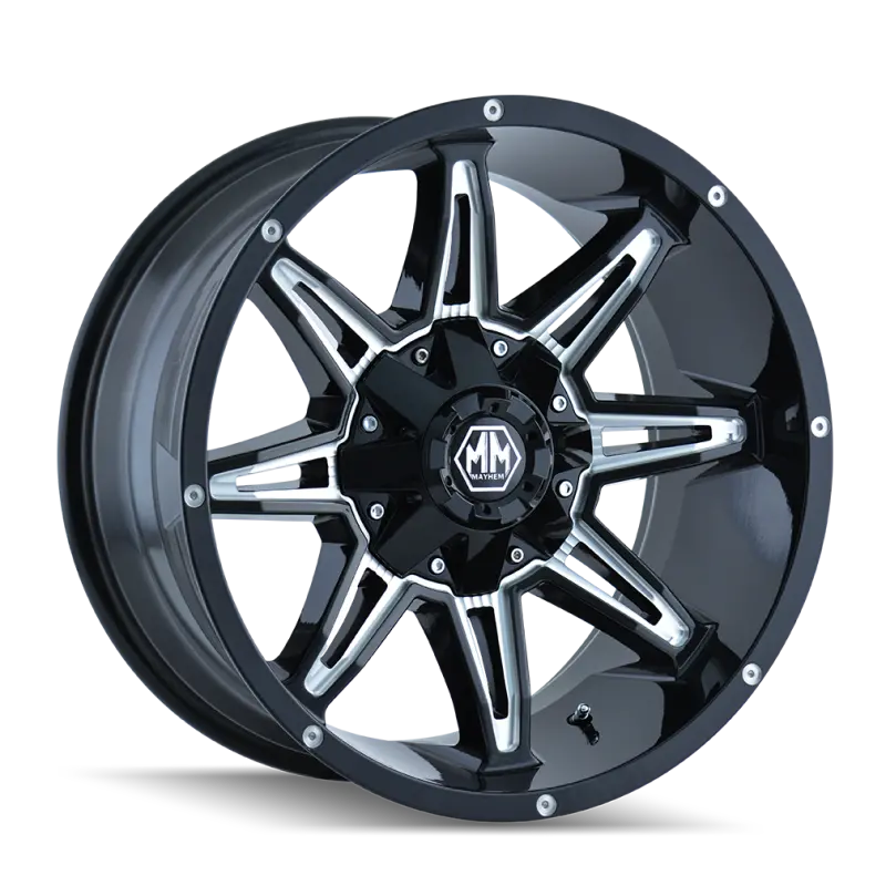 Mayhem Rampage Forged Alloy Wheel – 20X9 Inch, 8X180 Bolt Pattern, Zero Offset, 124.1Mm Hub Bore, Black With Milled Spokes 1