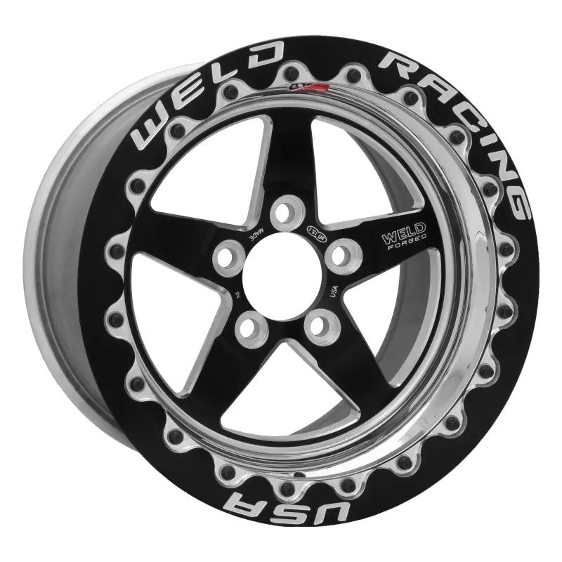Weld S71 Black Beadlock Wheel – 15X10.33", 5X4.5", +7.5" Backspace, Medium Pad Finish 1