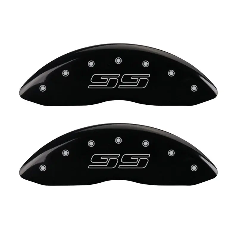 Mgp Engraved 4-Piston Caliper Covers – Front & Rear, Avalanche-Style Design, Black Ss Finish With Silver Chrome Accents 1