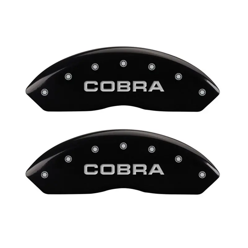Mgp Engraved Front And Rear Caliper Covers – Cobra Logo, Black Finish With Silver Chrome 1