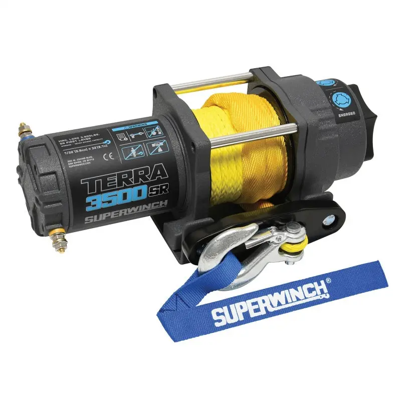 Superwinch Terra 3500Sr Winch – 3,500 Lb Capacity, 12V Dc, Gray Wrinkle Finish With 7/32" × 32' Synthetic Rope 1