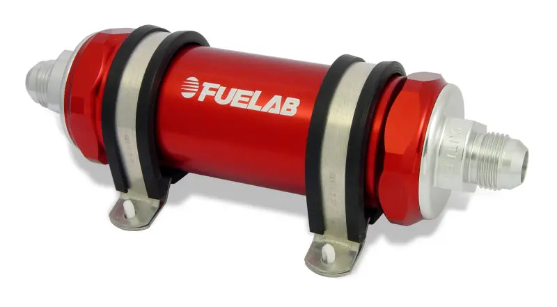 Fuelab 828 In-Line Fuel Filter Long -8An In/Out 40 Micron Stainless - Red 1